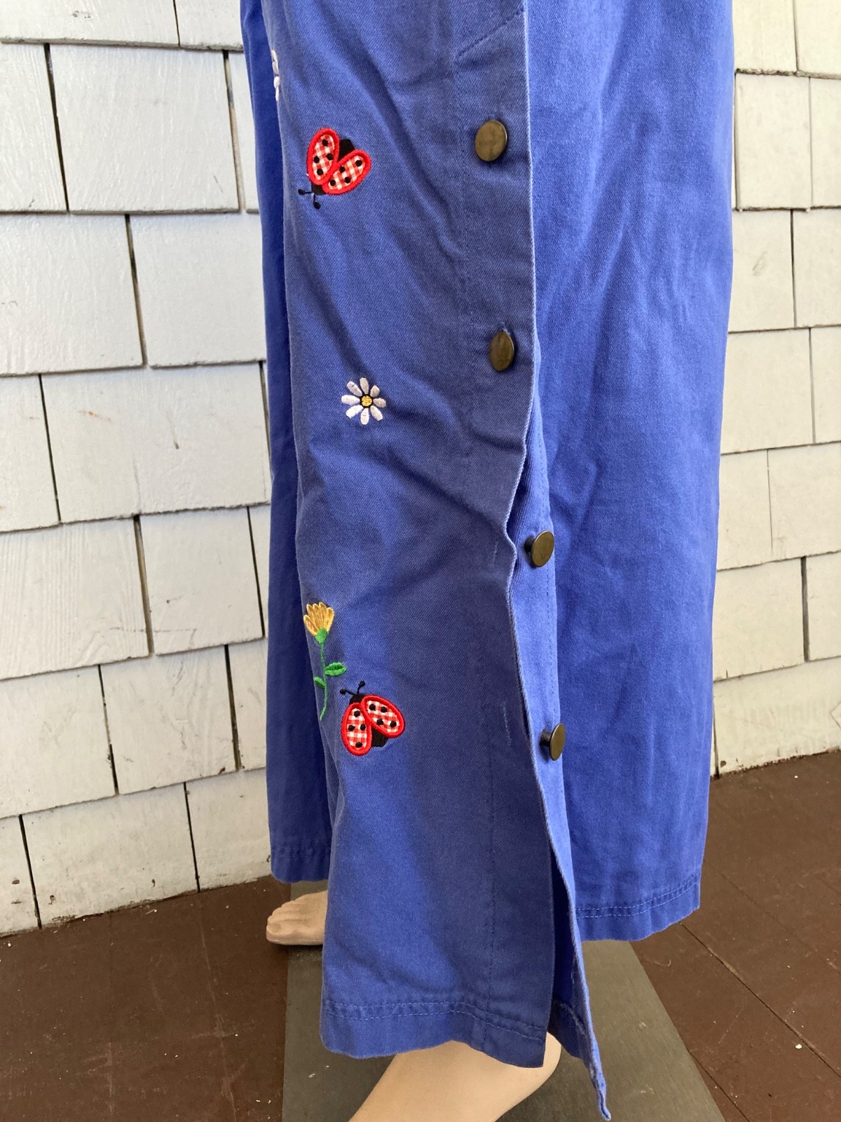 Vintage Boho Mandal Bay Maxi Dress with Embroidered Flowers Ladybugs Size Large