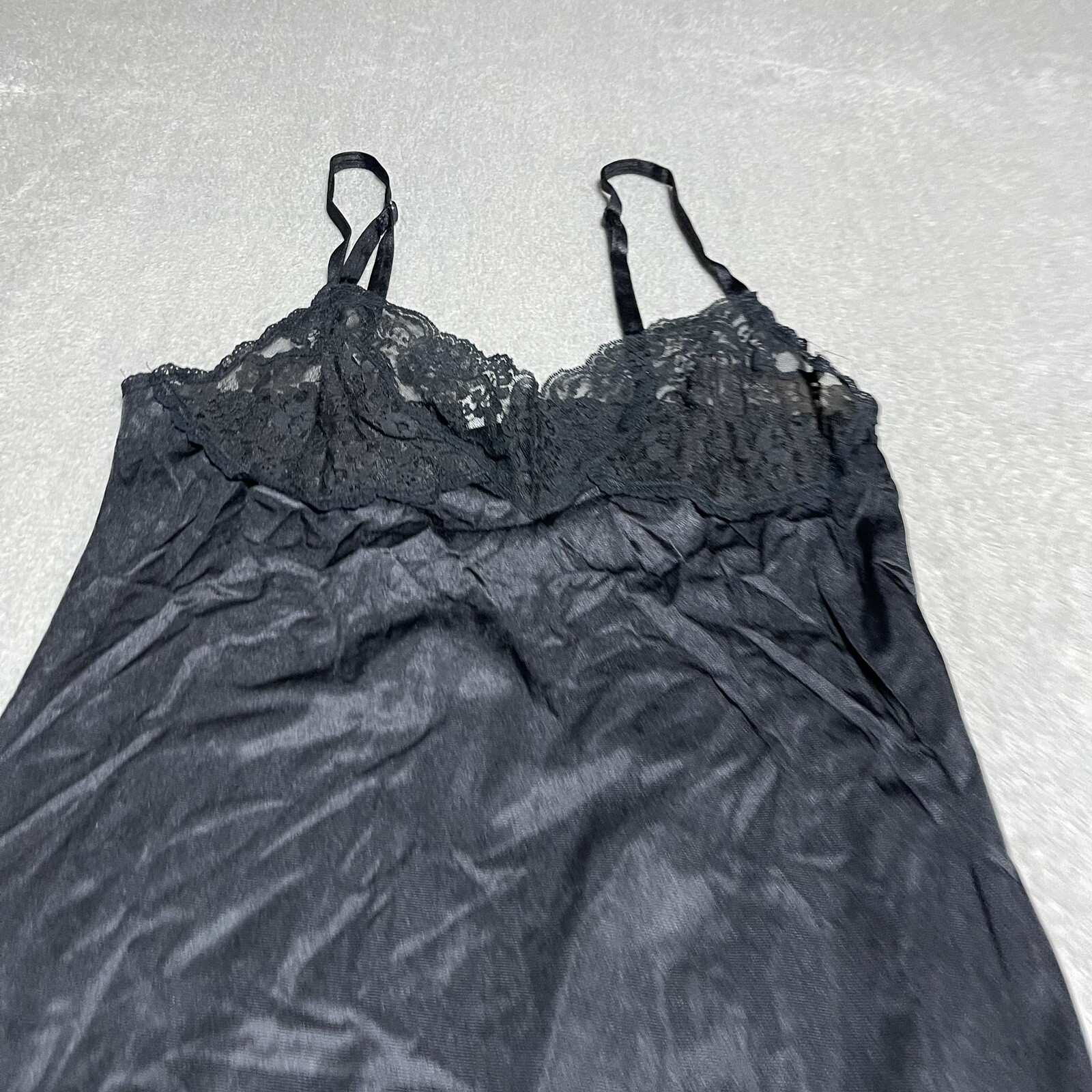 Vintage Bestform Slip Dress Womens 34 Black Lace Nylon Nightgown Chemise Sexy