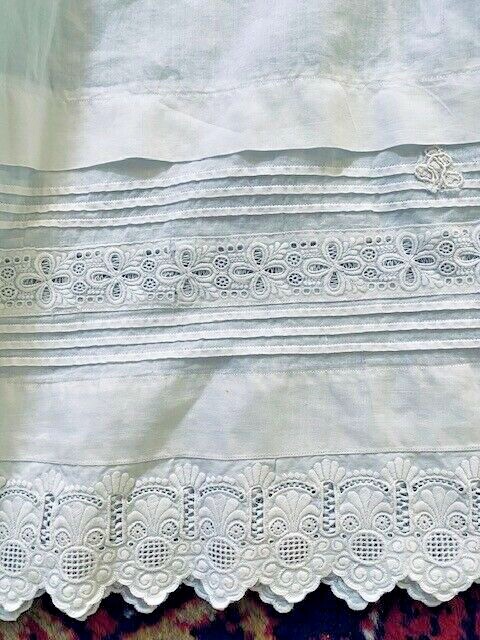 ANTIQUE Victorian Edwardian FRENCH Cotton Embroidered PETTICOAT costume film