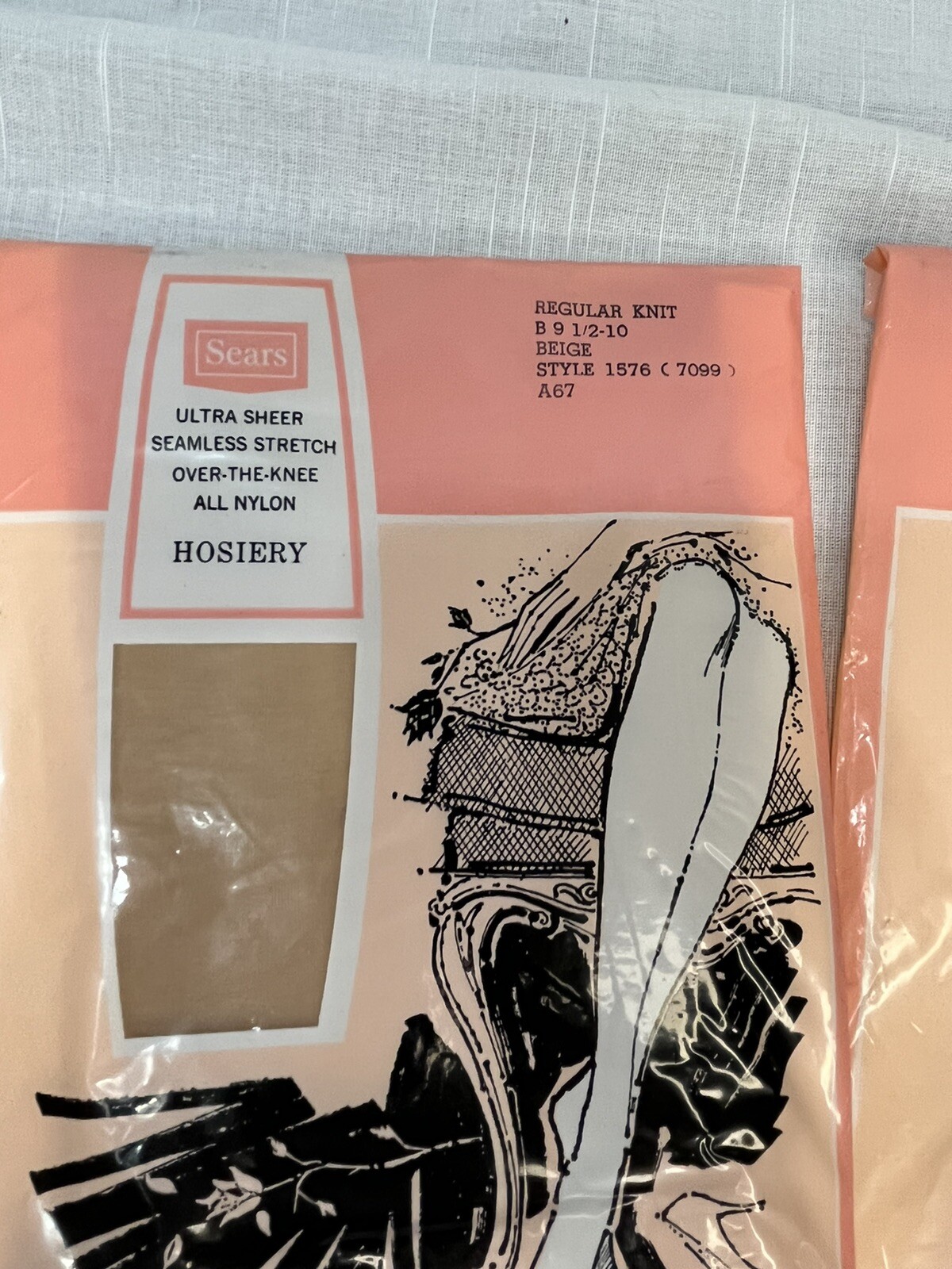 2 Pr Vtg Sears Over the Knee Seamless Nylon Stockings 9.5-10 Beige