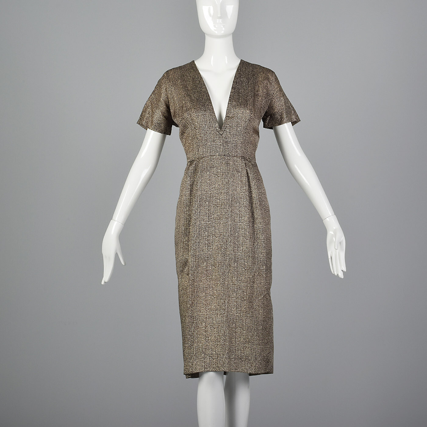 M 1950s Set Short Sleeve Pencil Dress Boxy Jacket Removable Dickie Day Wear 50s