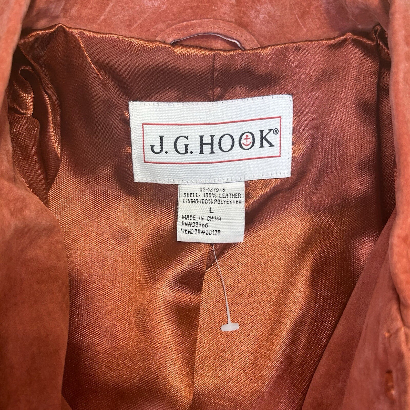 VTG J.G. Hook Deadstock Rust Leather Jacket Lined Long Sleeves Size Large NWT