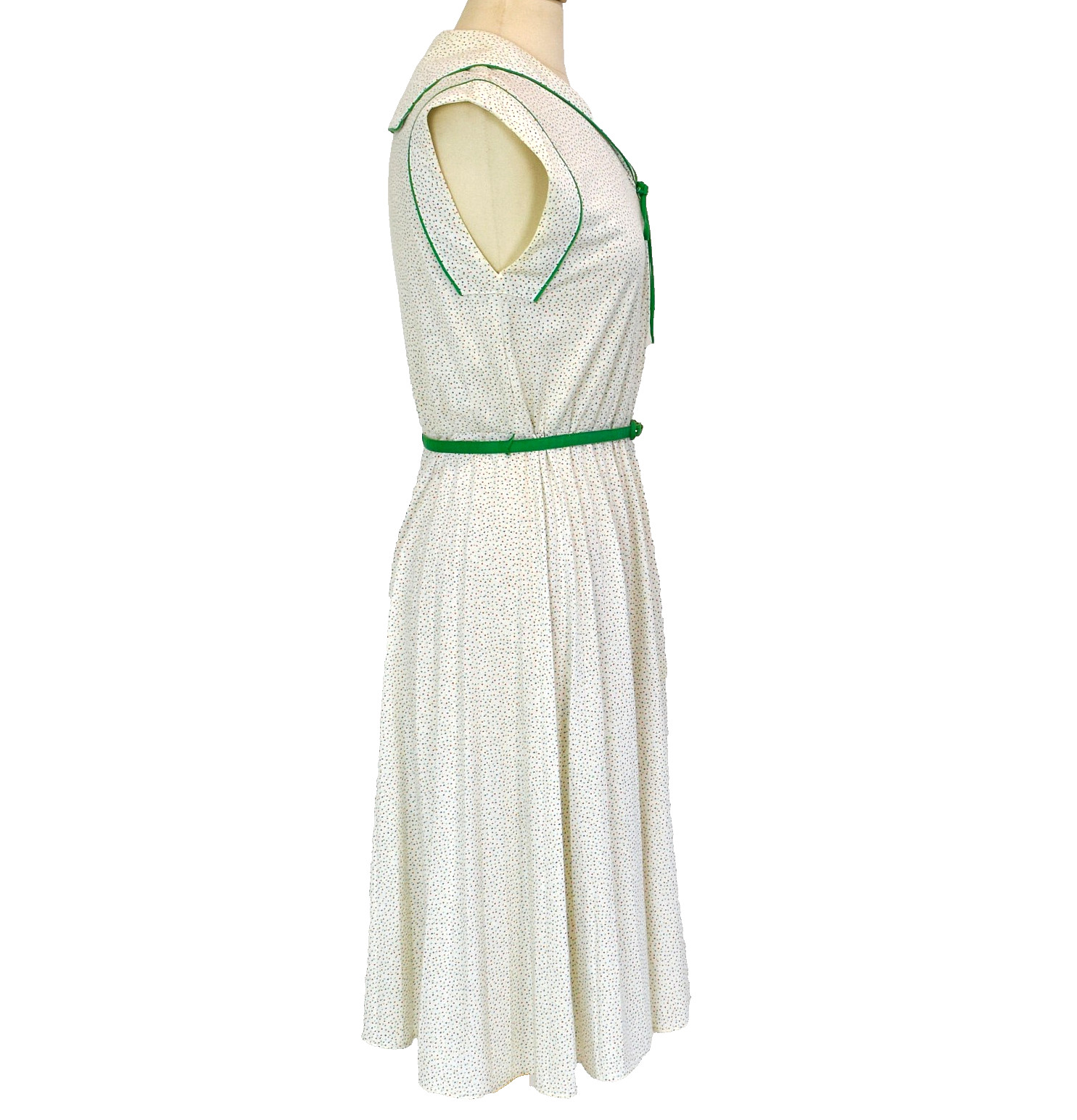 Vtg 70s LESLIE FAY Polka Dot Jersey Knit Sportswear Day Dress M-L Sailor Collar