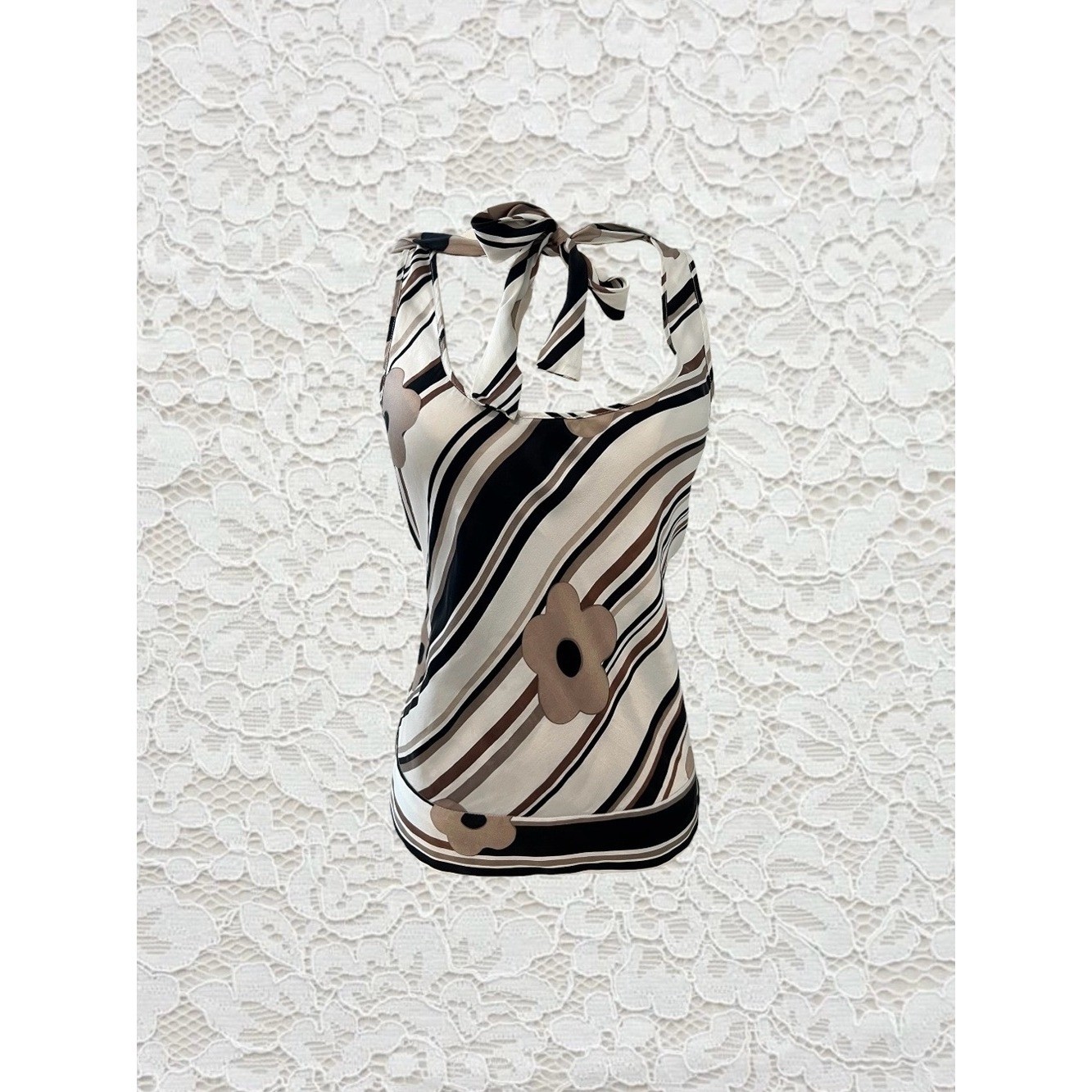 vintage y2k striped and flower printed office siren tank top