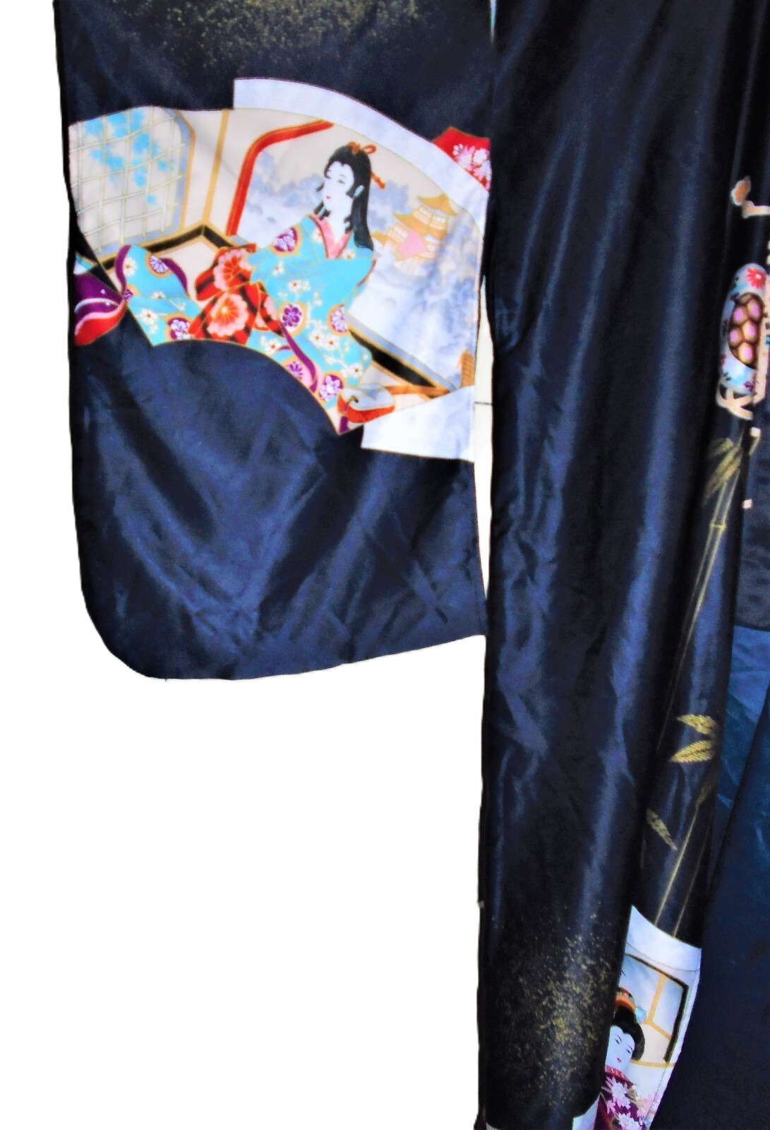 Vintage Navy Blue Asian Kimono Robe One Size