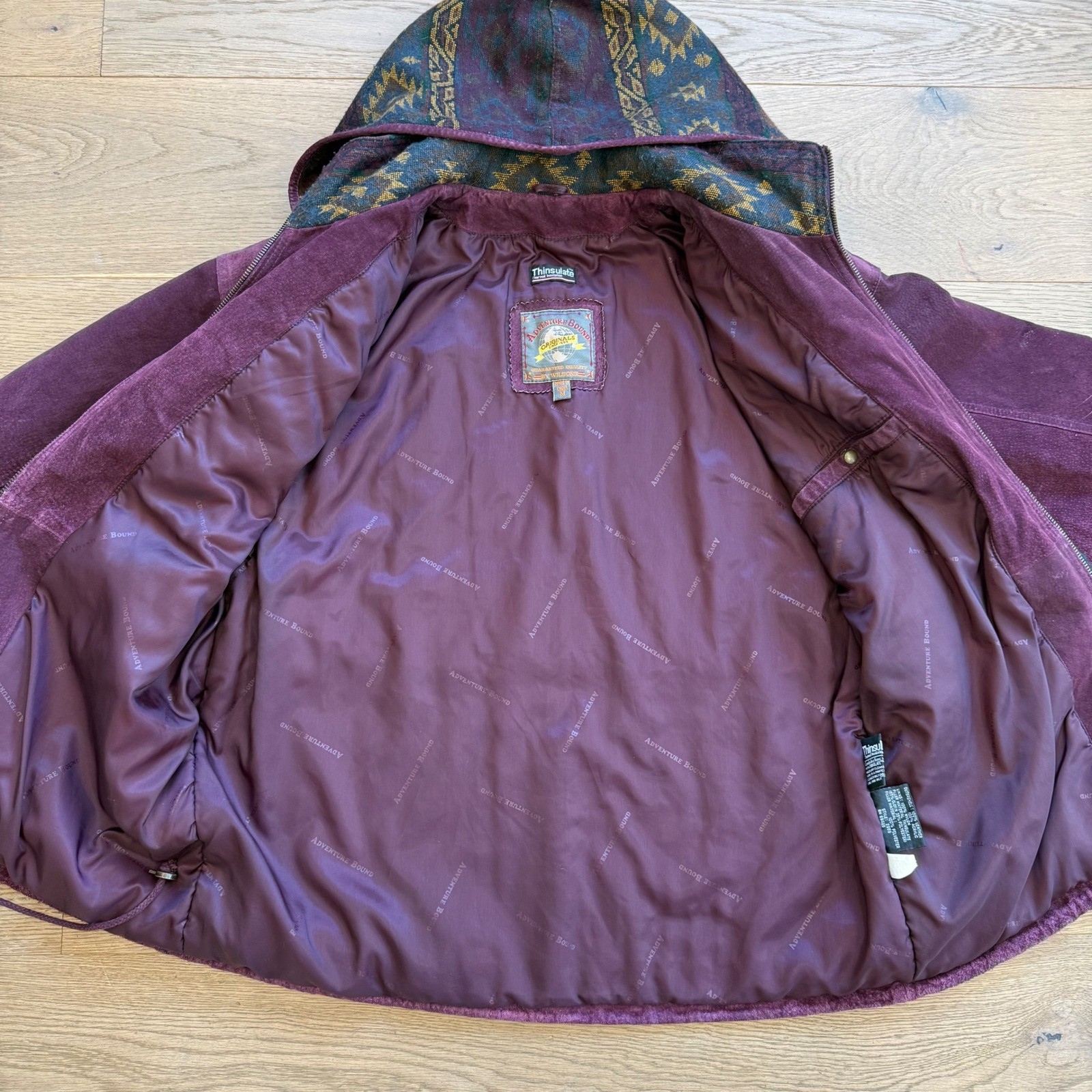 Adventure Bound Wilsons Purple Suede Leather Southwestern Hooded Jacket Medium