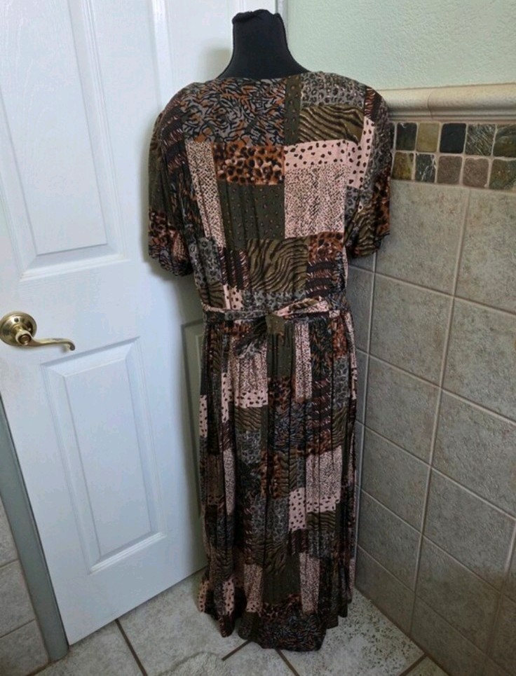 Vintage Patchwork Animal Print Maxi Dress Vacay Teachercore Travel Safari 16 TL