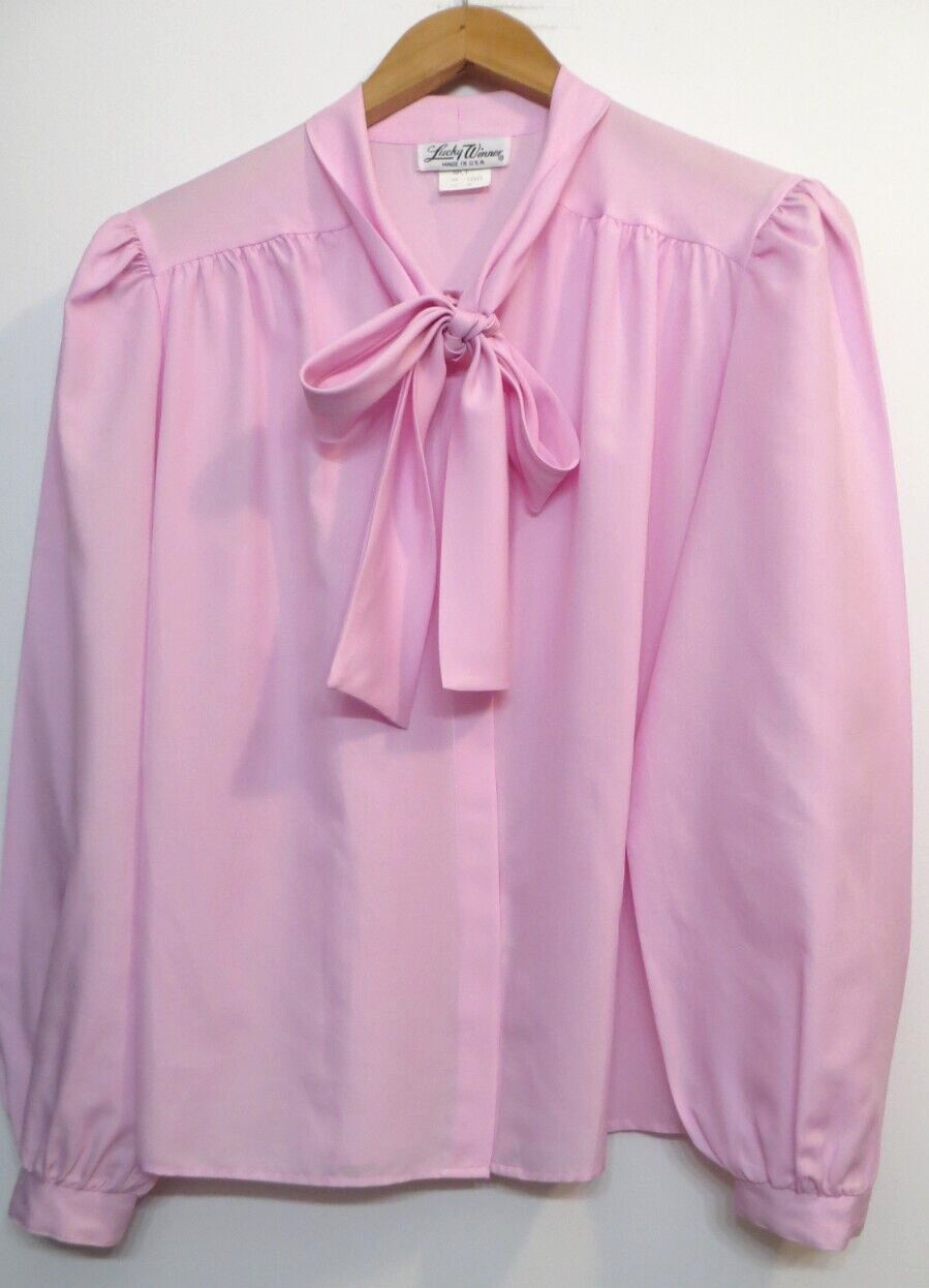 Vintage Lucky Winner Shirt Womens 10 Light Pink Button Up Lightweight Business