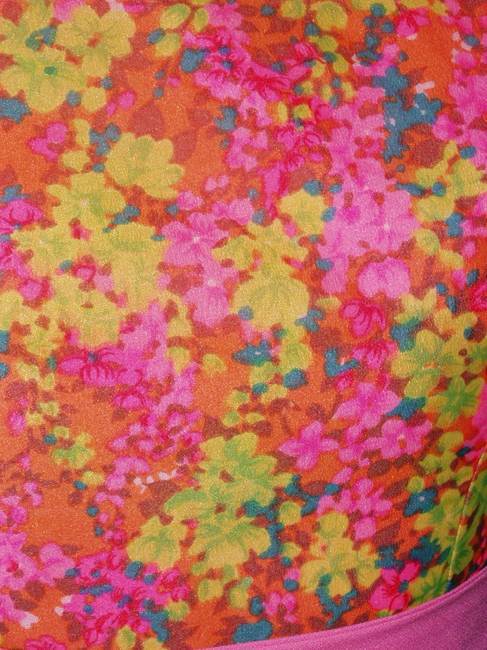 VTG 60s 70s Hostess DRESS MOD Bright PINK Petite Floral Long Gown S/M