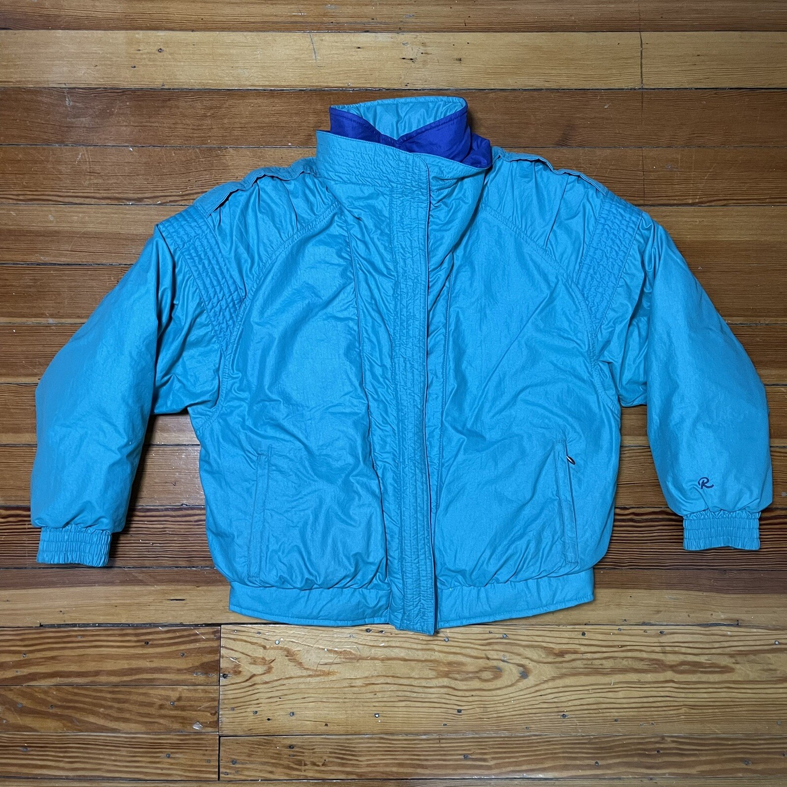 Vintage Roffe Skiwear Women’s Retro Teal/Purple Ski Snowboard Jacket Size 12 USA