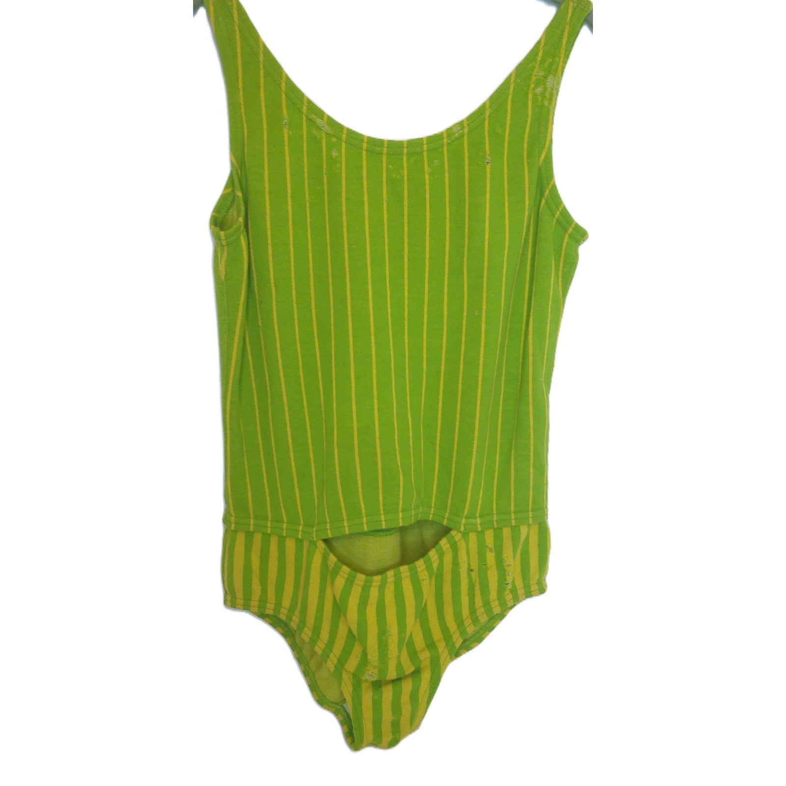 Vtg 1960s Rudi Gernreich Harmon Knitwear Cut Out Swimsuit Green Striped Size 14