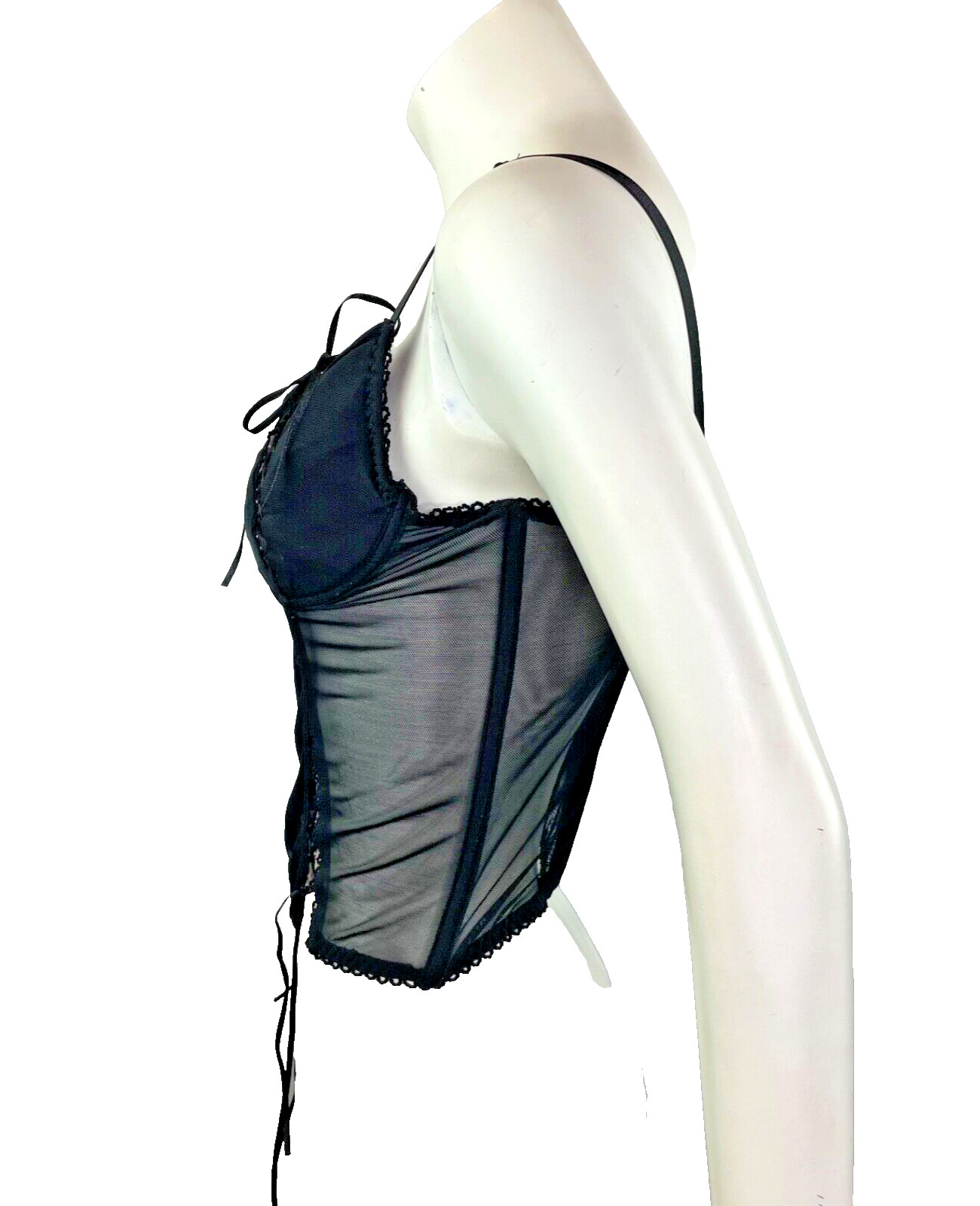 Jolie Intimates Black Semi-Sheer Mesh Lace Boned Bustier Corset Top UW Bra 36C