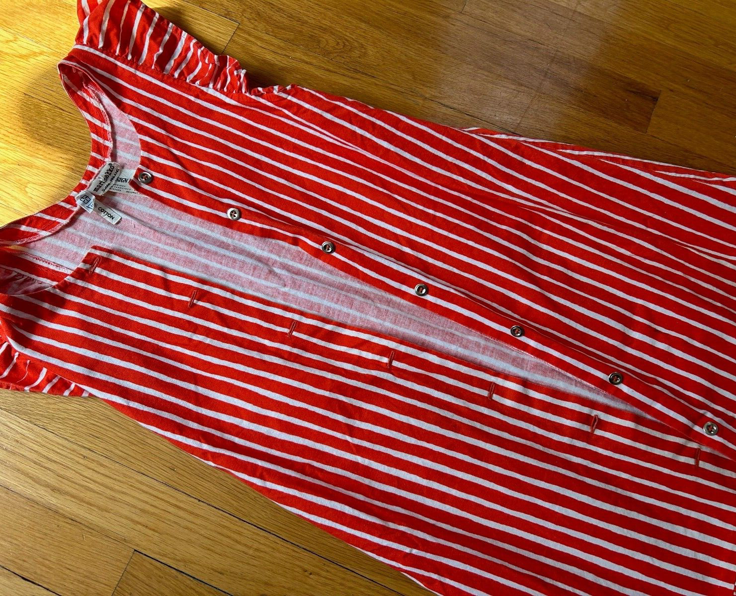vtg red orange white stripes print Marimekko DRESS piccolo jokapoika shirt – 120