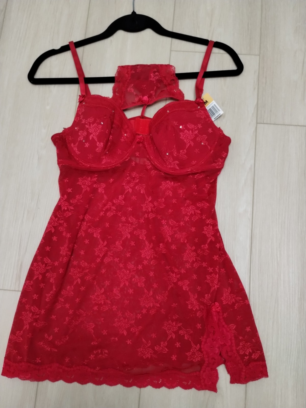 New Vintage Passion Red Lace Sz M Nighty With Thong