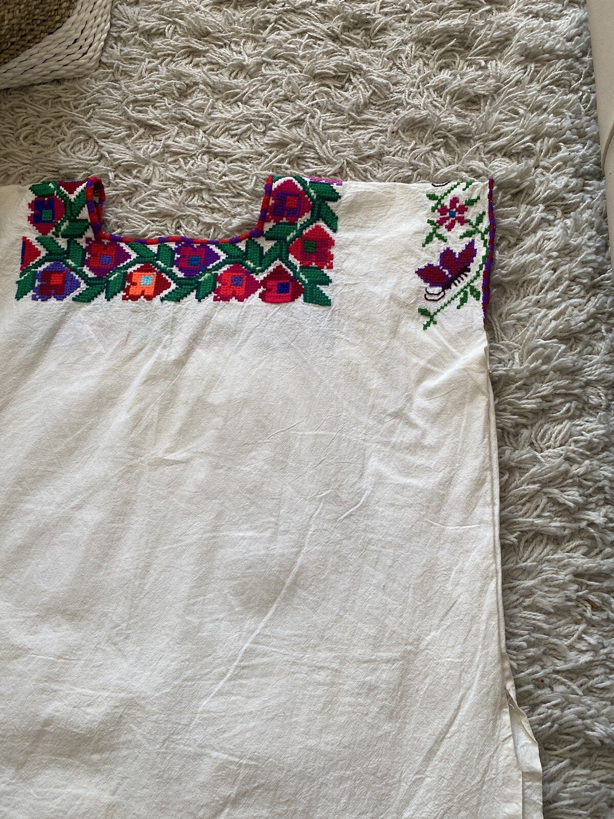 Vintage Peasant Top Hungarian Blouse Authentic Embroidered Cotton Large