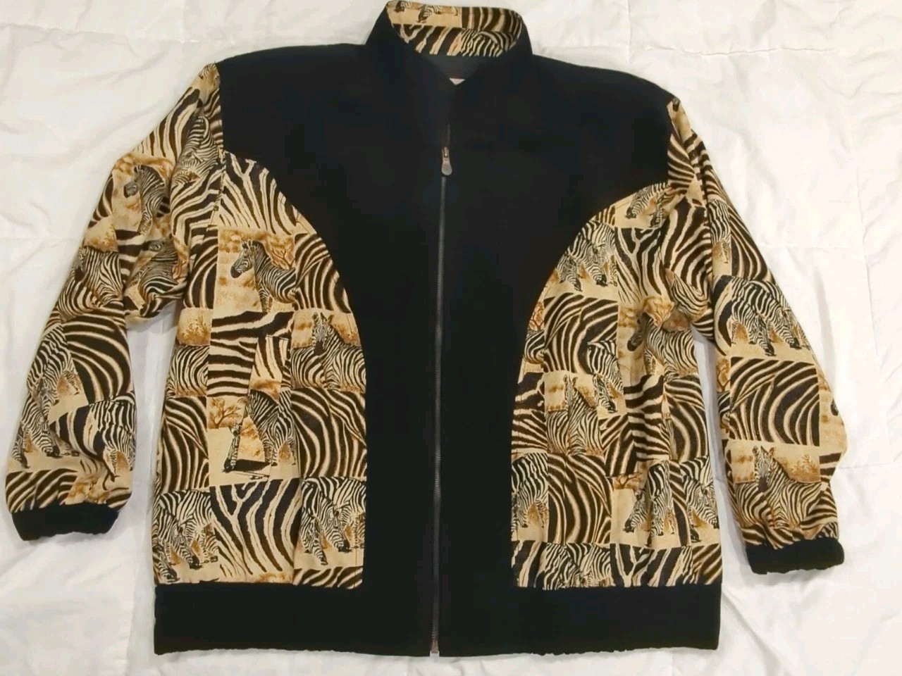 Vintage 80s Valentina Womens Zebra Safari Zip Up Collared Jacket OS