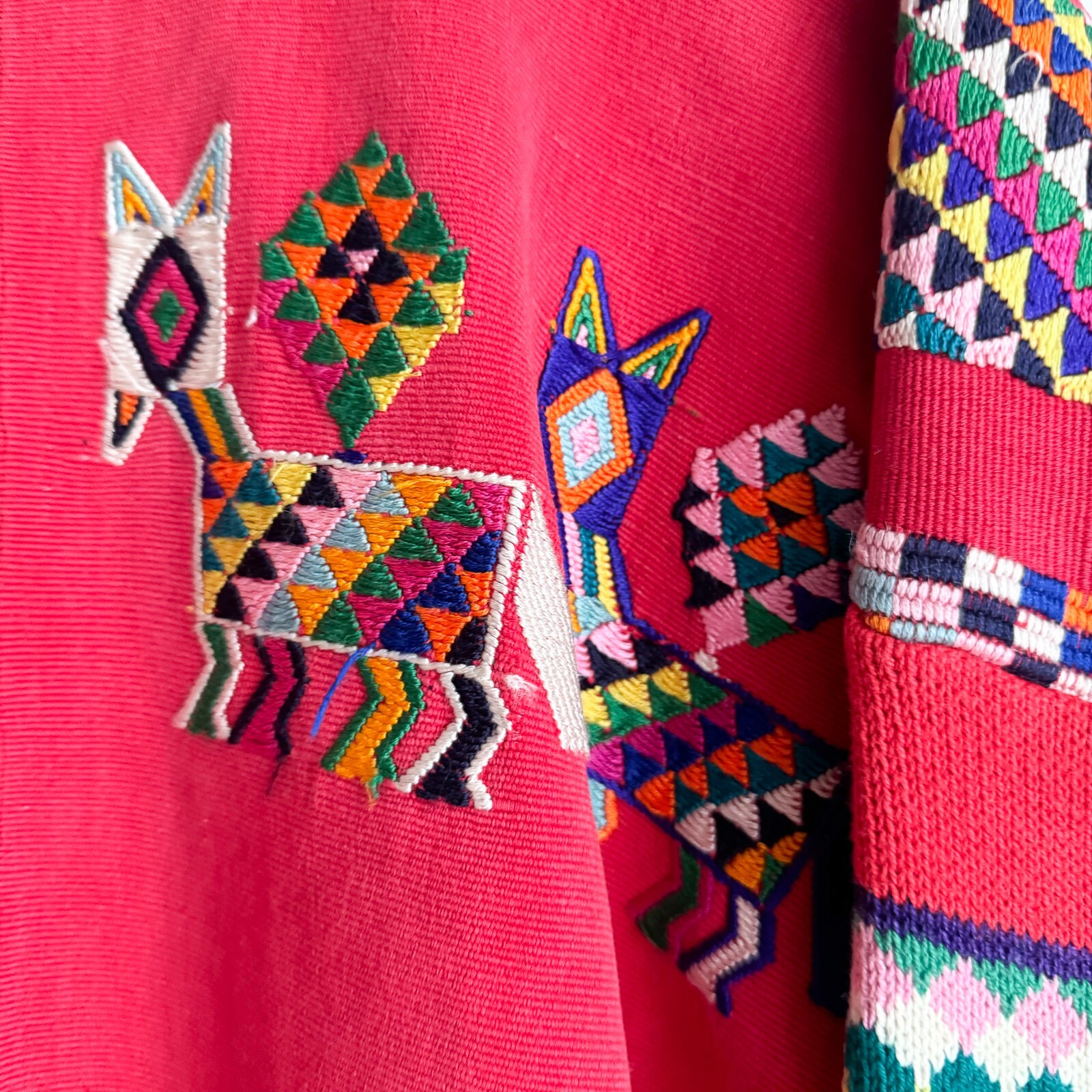 Vintage 1970s Embroidered Bomber Jacket Artesian Folk Art Tribal L/XL