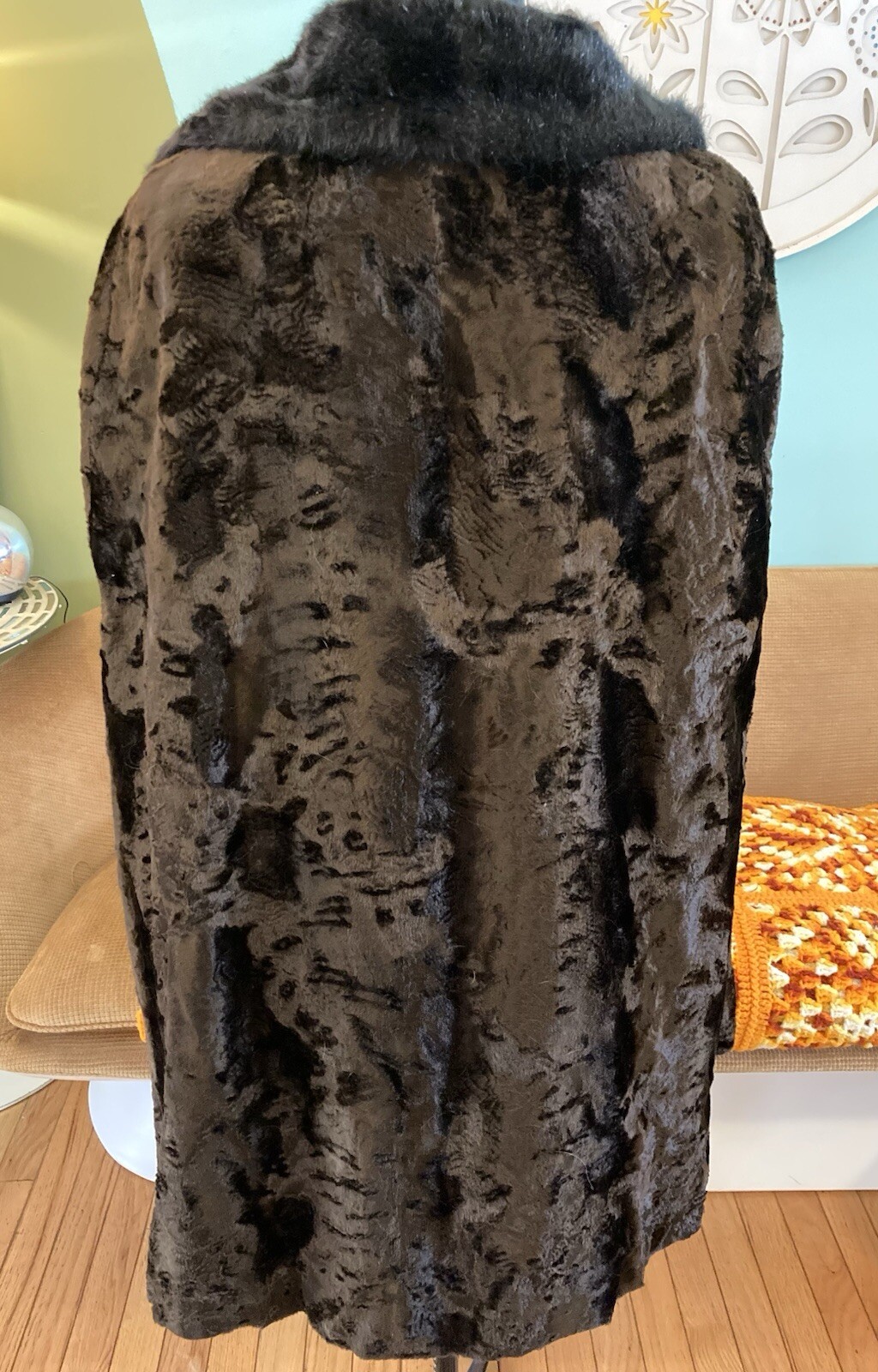 Vintage Mar-Del by Rice Brown Collared Faux Fur Cape Coat 1960’s Poncho MCM