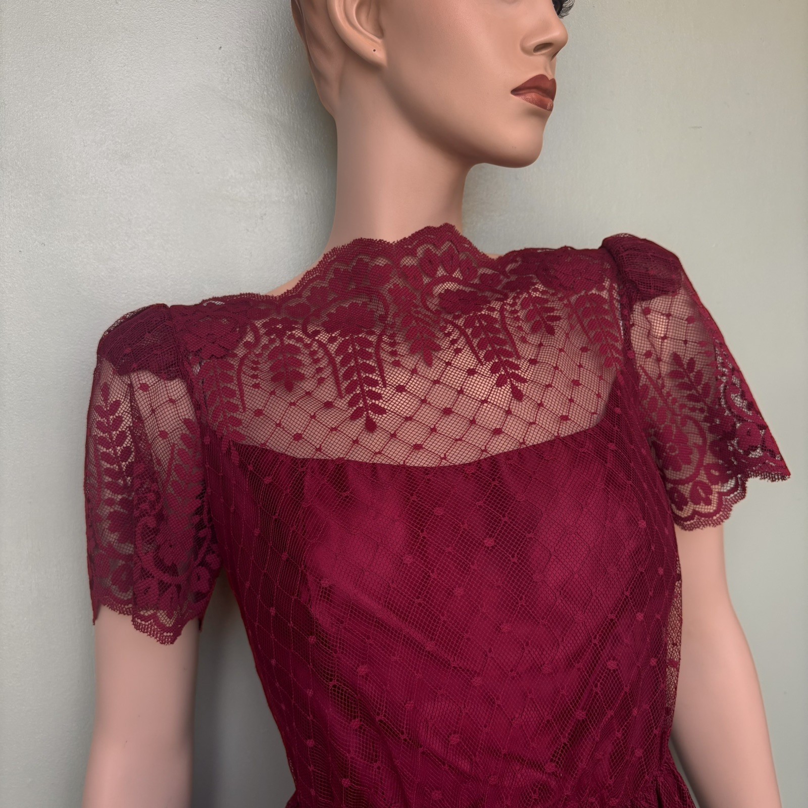 Vintage Burgundy Wine Lace Formal Dress Prom Wedding