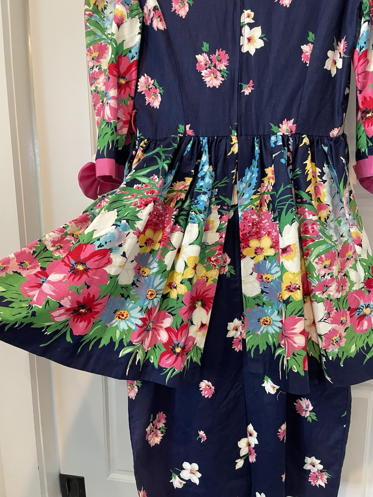 Vintage 80s/90s Go Vicki! Floral Dress Puff Pads Pink Bows Cottage Vibrant!