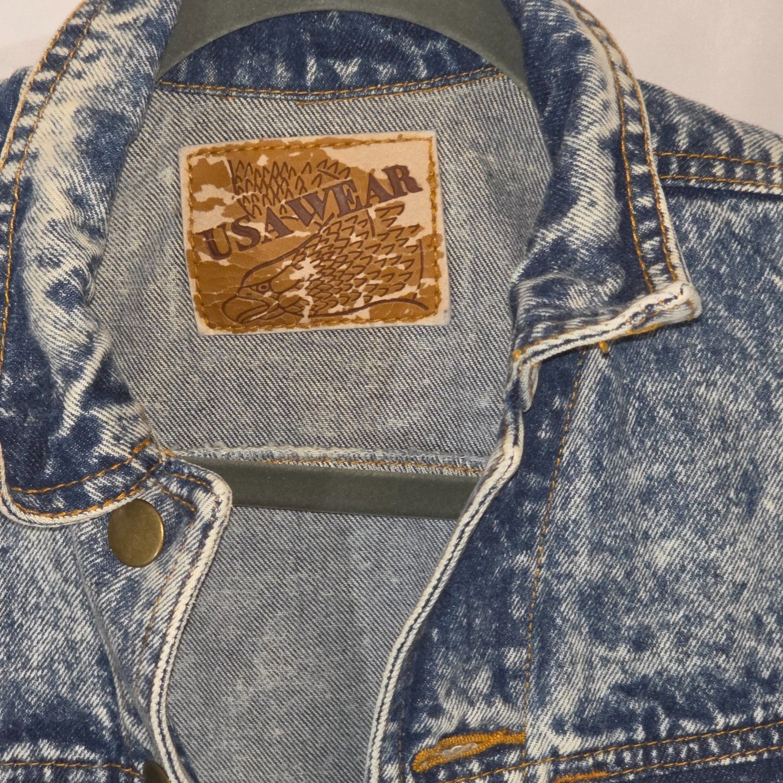 #0249 Vintage USA WEAR Acid Wash Denim Jean Vest Trucker Sleeveless Jacket 80s