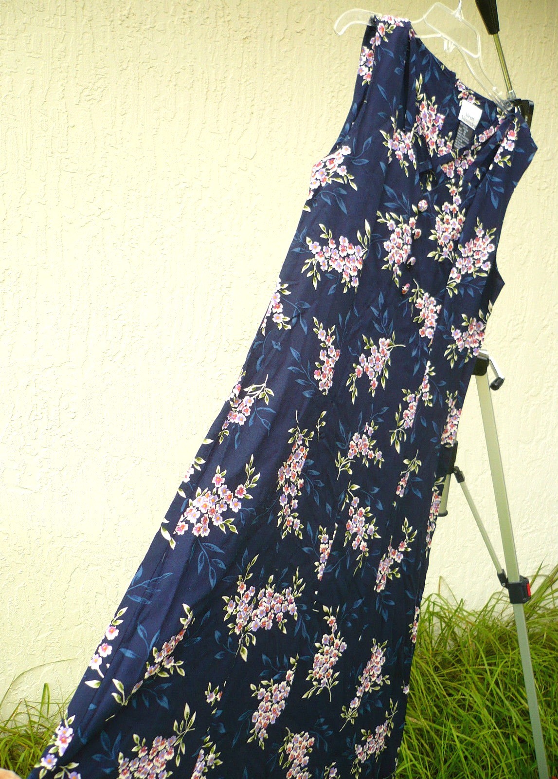 90S VTG SPRING PINK FLORAL SLEEVELESS MAXI SZ S M CRISS CROSS STRAPS DRESS WOMEN