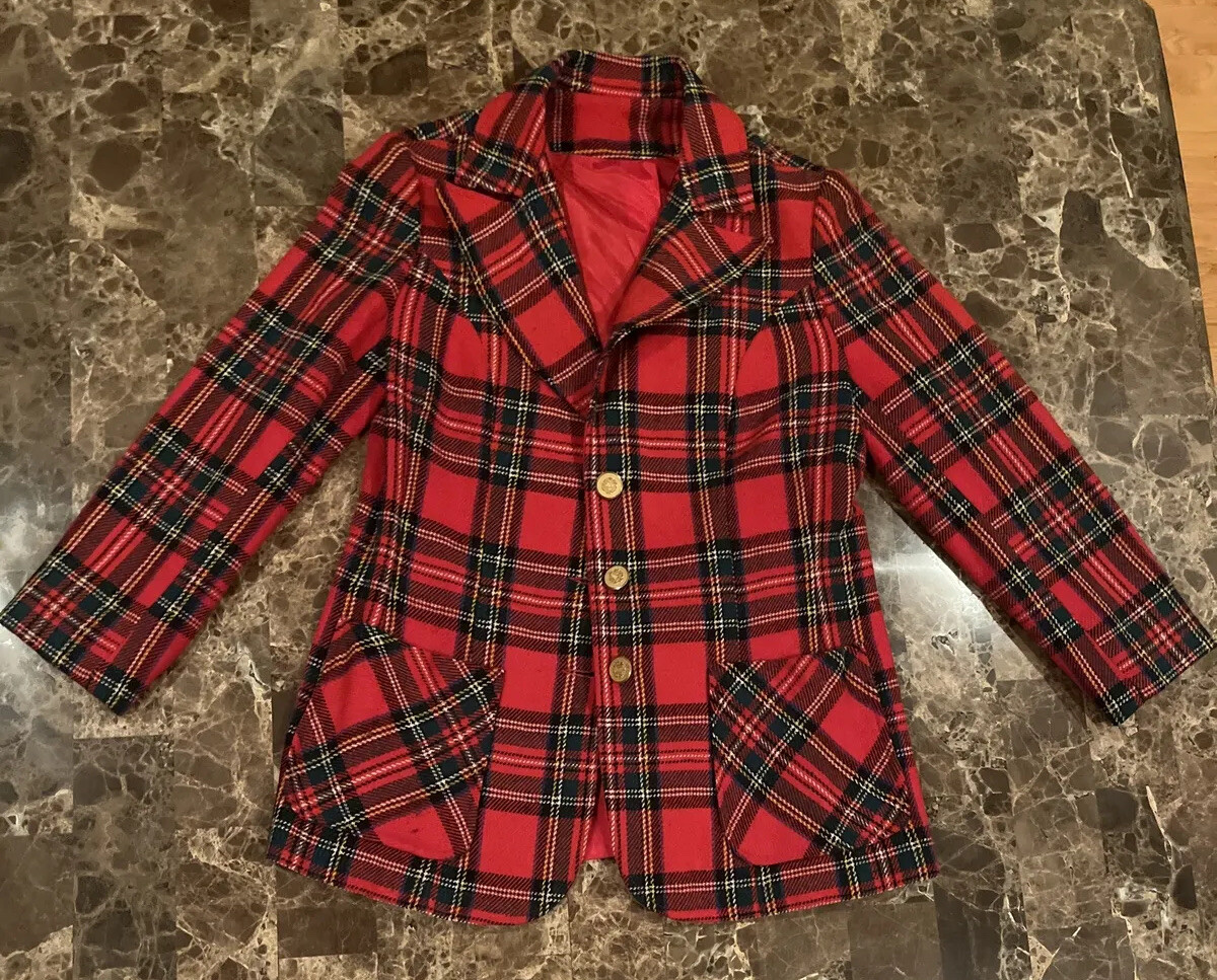 Vintage Prestige of Boston Tartan Plaid Blazer 14 S/M Mid century 60s