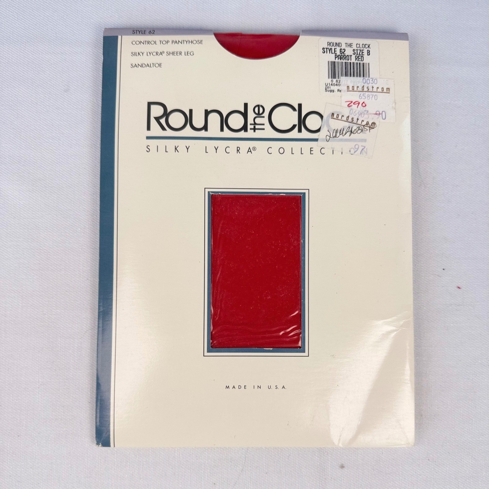 New Vintage Round the Clock Control Top Pantyhose Parrot Red Sz B Tights
