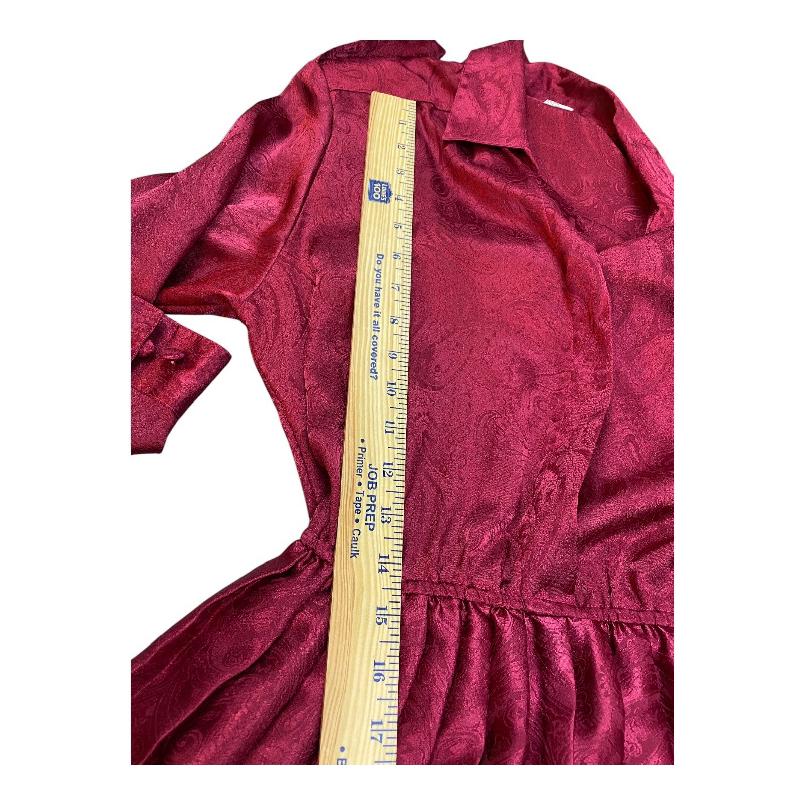 VTG 80s Impromptu Maroon Paisley Pleated Maxi Dress Size 7/8 SMALL Long Sleeve