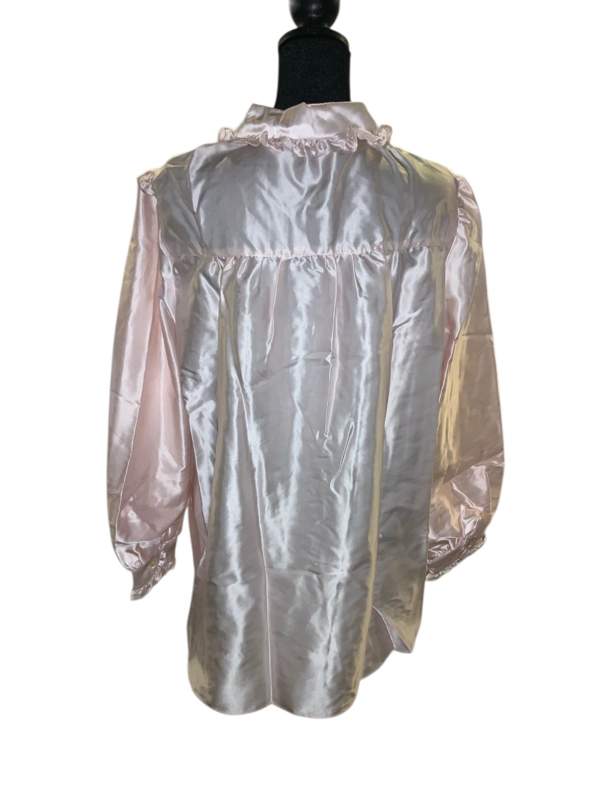 Vintage 80s MISS ELAINE Pink Ruffle Victorian Modest High Neck Pajama Top L NWT