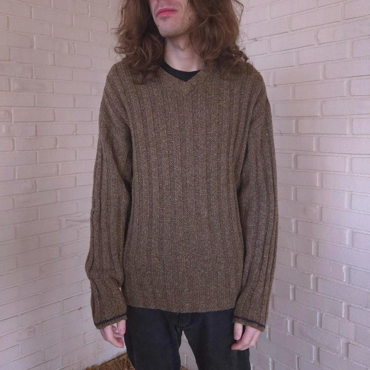 Vtg 90s Y2K Cotton Wool Blend Knit Sweater, Earthy, Brown, Vneck, Sonoma, Size L
