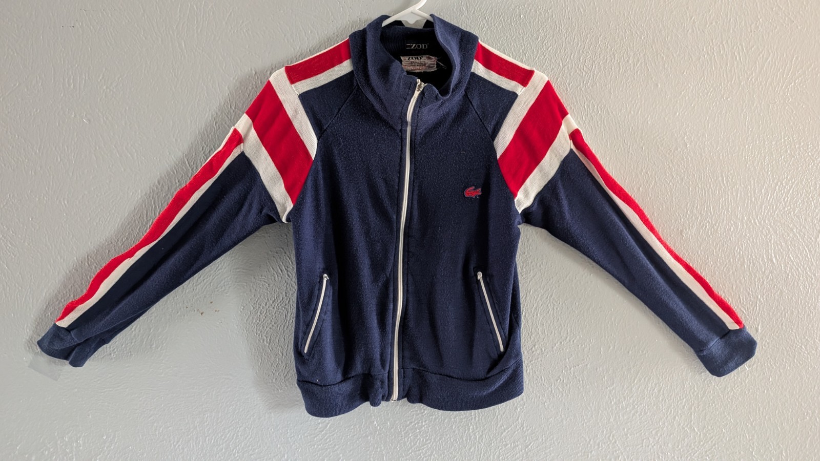 VTG Izod Lacoste Track Jacket Women XS Red White Blue Croc FullZip Pckts 70s