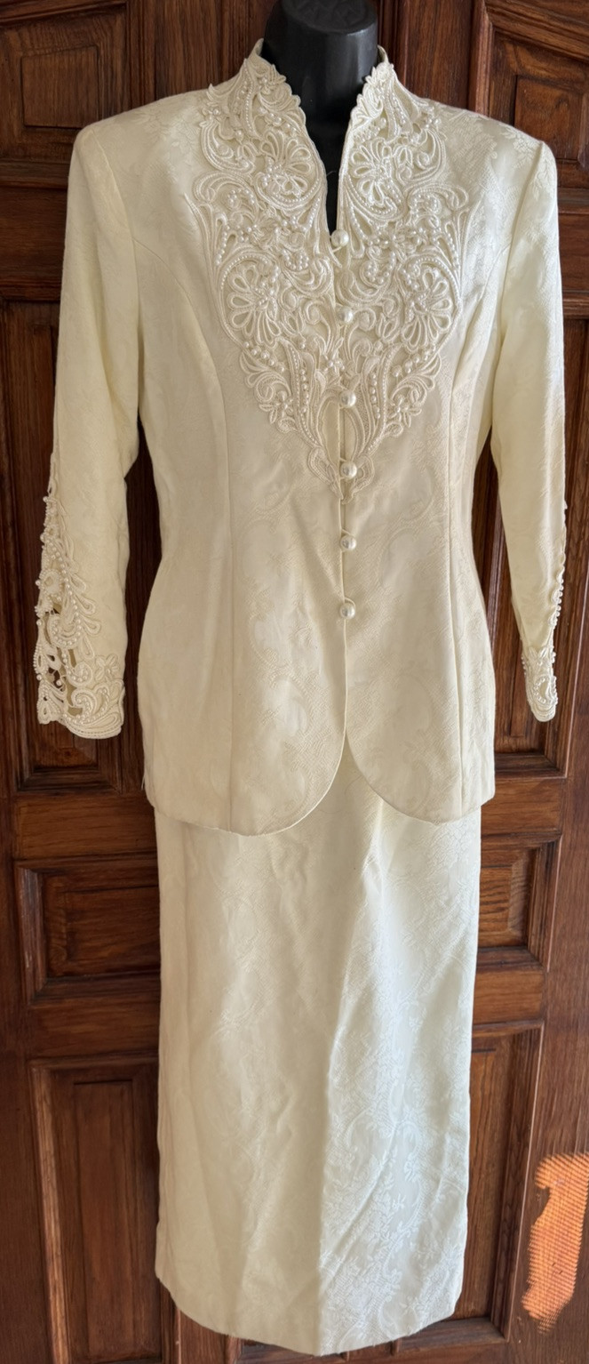 VTg. Jessica McClintock Bridal Suit Small Cottagecore Wedding Ivory Jacquard
