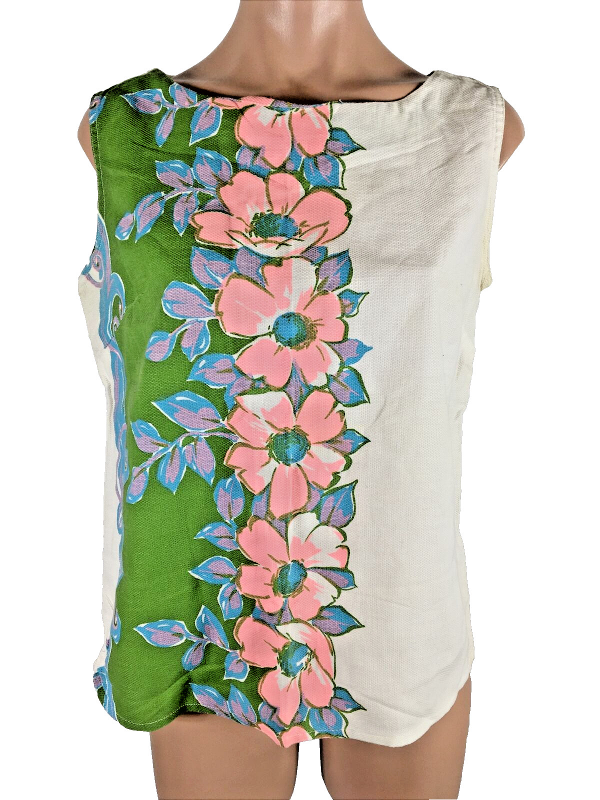 Vtg 60s Neon Boho Blouse Shirt Hippie Mod Floral Psychedelic Boxy Sz M/L