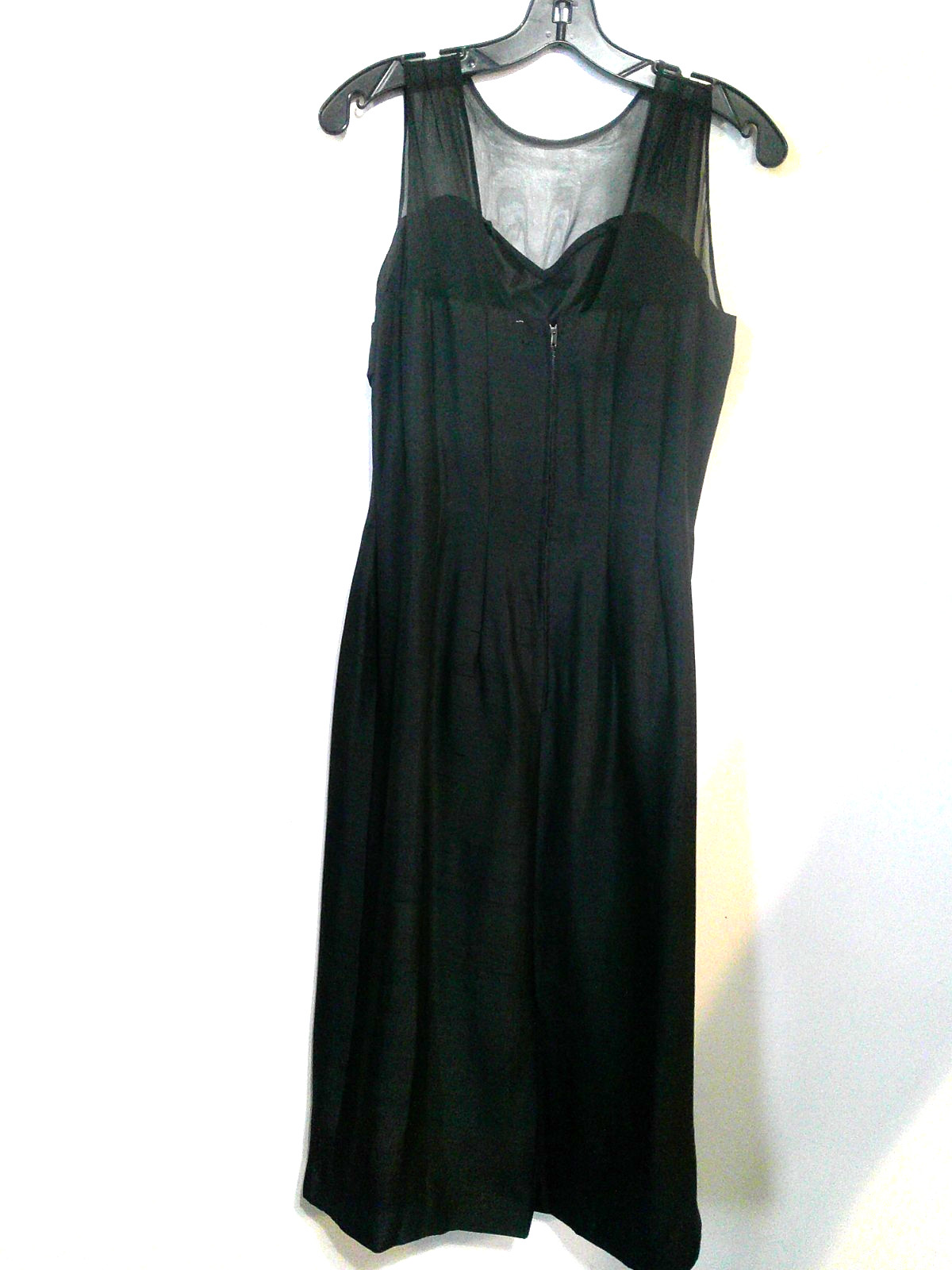 Vtg 50’s Black Raw Silk Illusion Wiggle Hourglass Pin Up Dress MINT 36-28-38