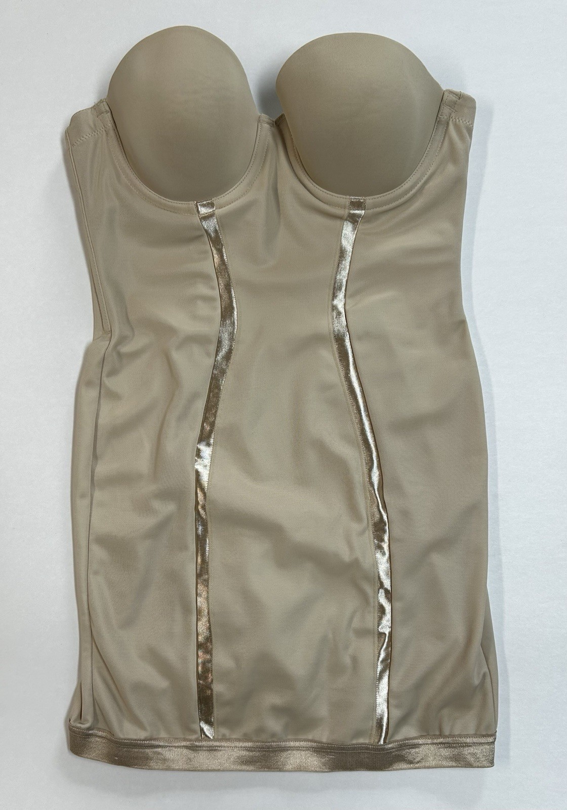 Maidenform 34B Beige Strapless Shaper Slip With Attached Bodysuit Panty