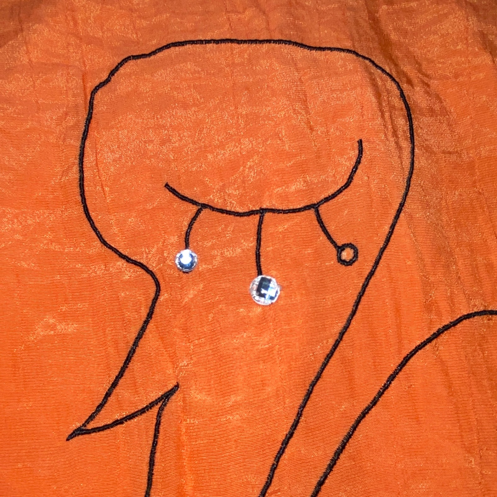 Vtg Artsy Blouse Large Orange Top Whimsical Bird Crystals Gauzy Rayon Korean m