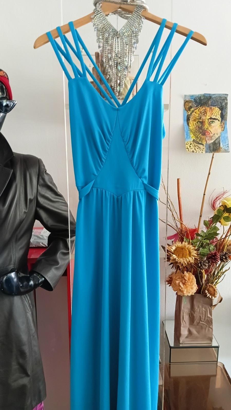 Elegant Stretch Dress Turquoise Vintage