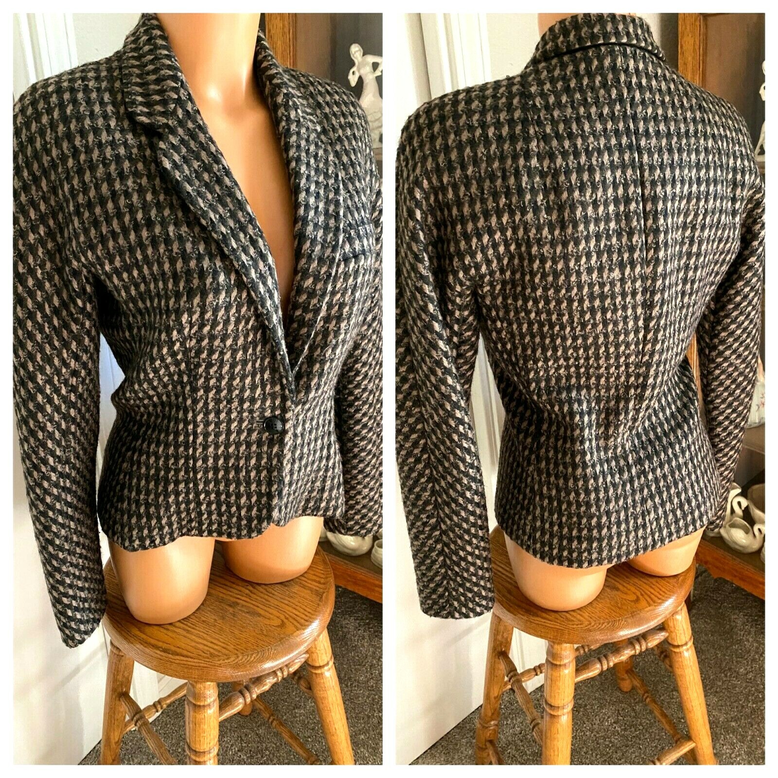 VTG 70’s ANNE KLEIN ANNIE HALL STYLE BROWN TWEED W/ POCKET BLAZER JACKET SZ XS