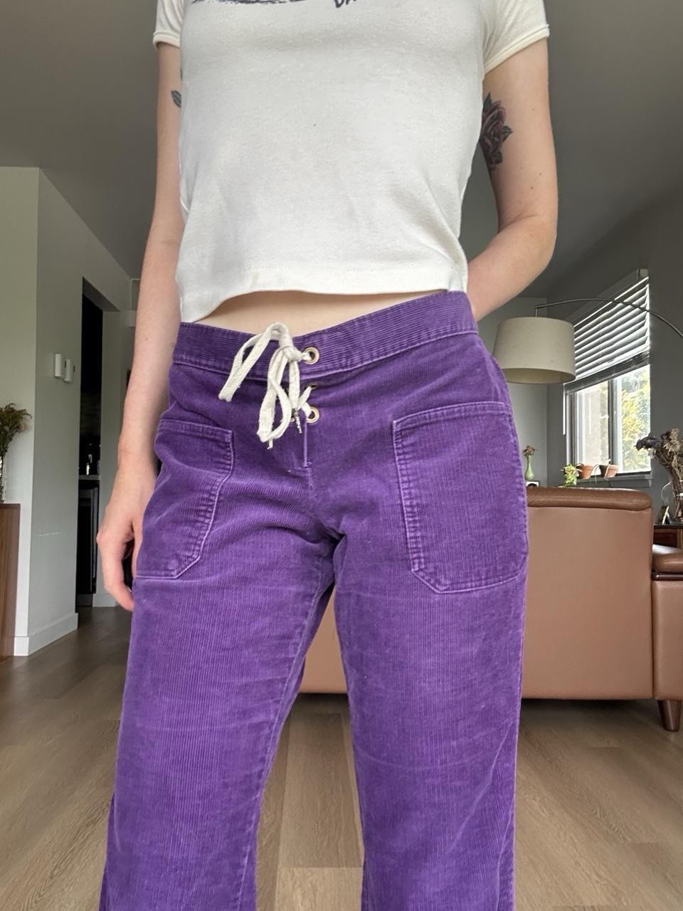Vintage 1970s Purple Corduroy Lace Front Low Rise Pants Lady Wranglers