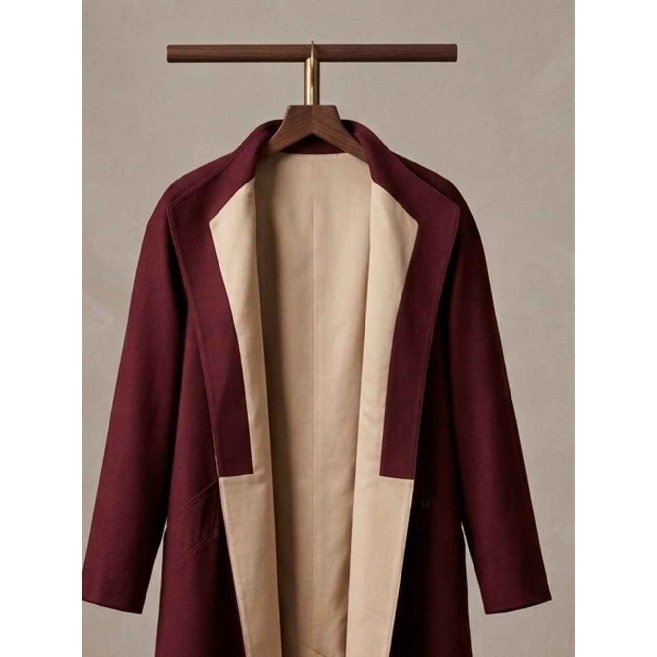 ETIENNE AIGNER Reversible Belted Trench Coat in Burgundy with Beige Sz 10 NWOT