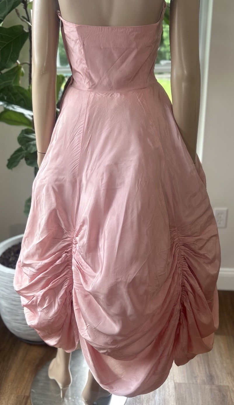 Vintage 1950s Will Steinman Rose Pink Cupcake Satin Silky Prom Gown Dress