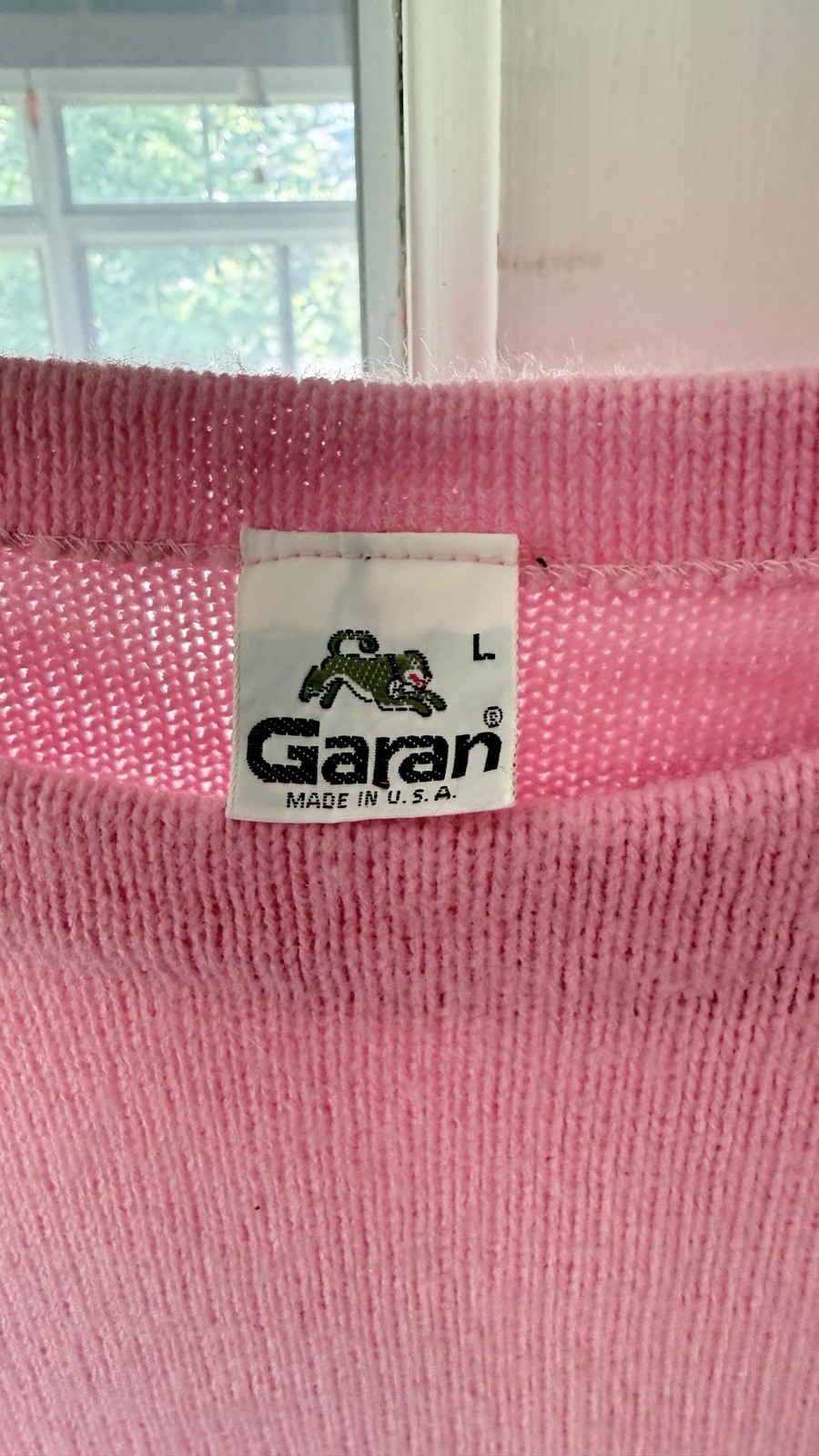 Vintage 80s Garan Pastel Striped Knit Sweater Top Pink Blue Yellow Puff Sleeve L