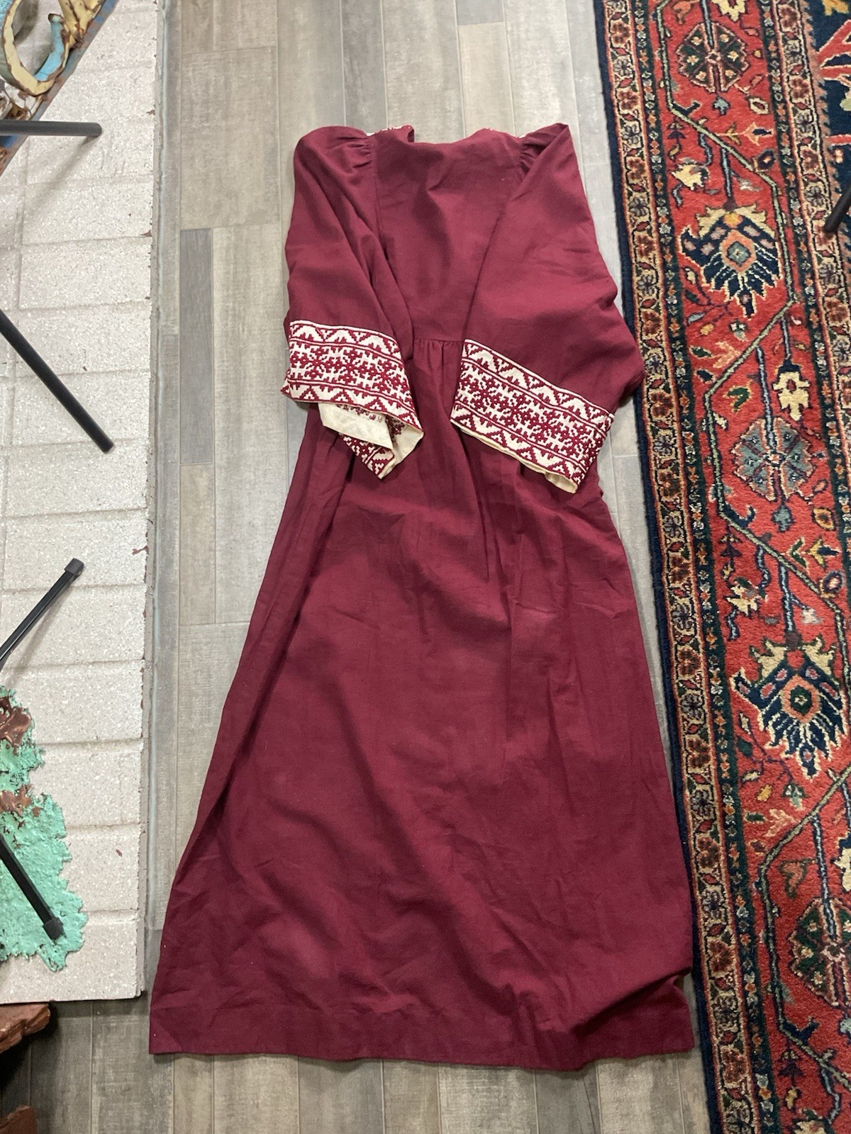 Vtg Rae Rag Dolls San Fransico Dress Maroon Bohemian Small (see Measurement)