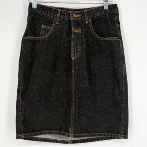 Vintage 90s Marithe Francois Girbaud Black Denim Skirt High Waist Size 9/10 USA