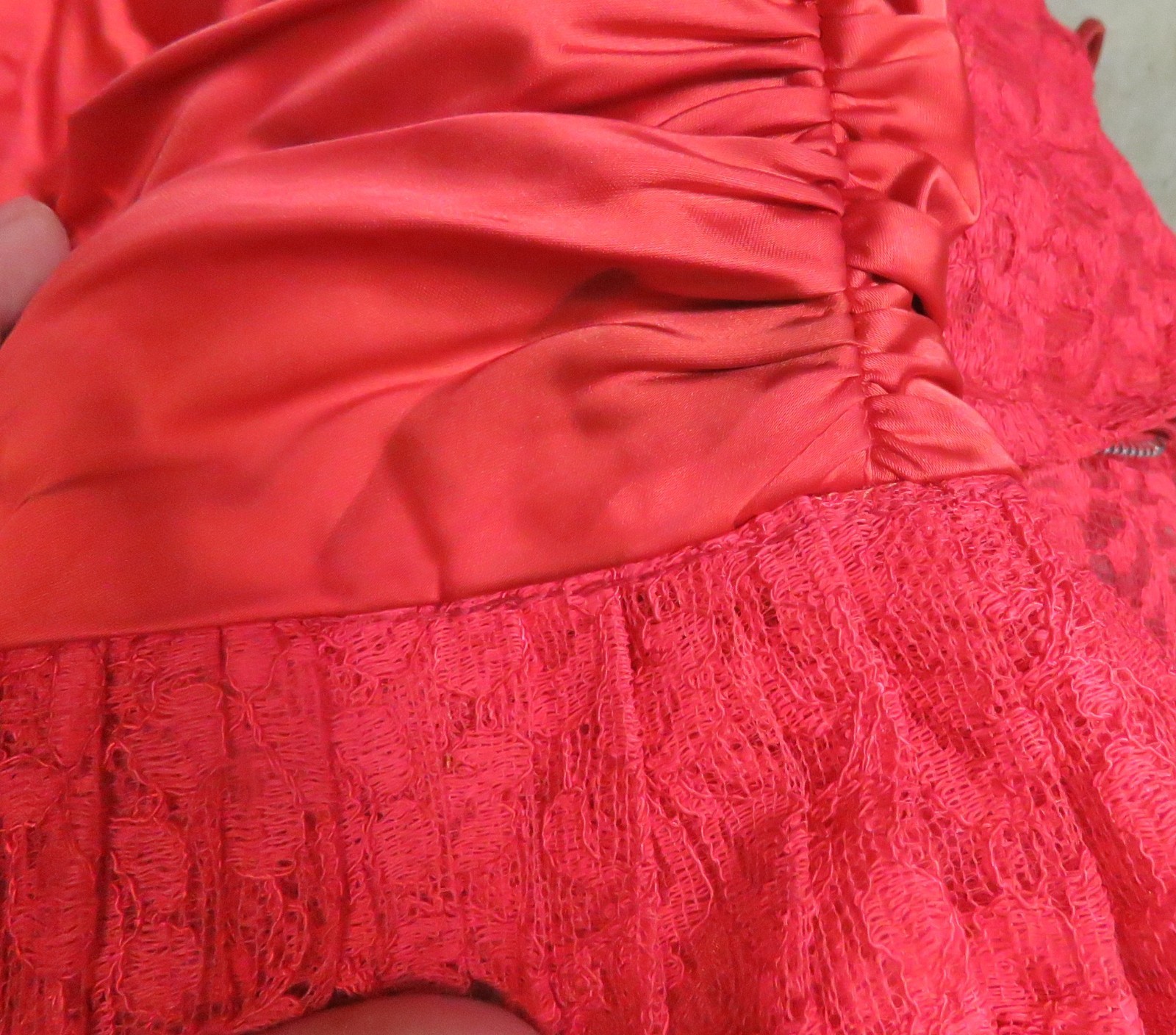 Vintage 1960s Red Lace Dress: Dress w/ bolero jacket. Has defects