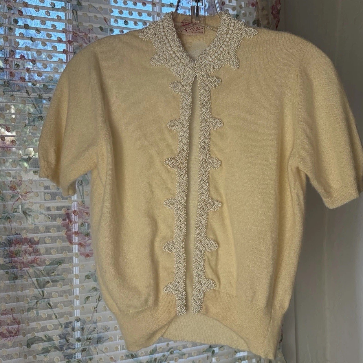 Lovely VTG 1950s Glass Beaded Soft Knit Cardigan Ruby of California