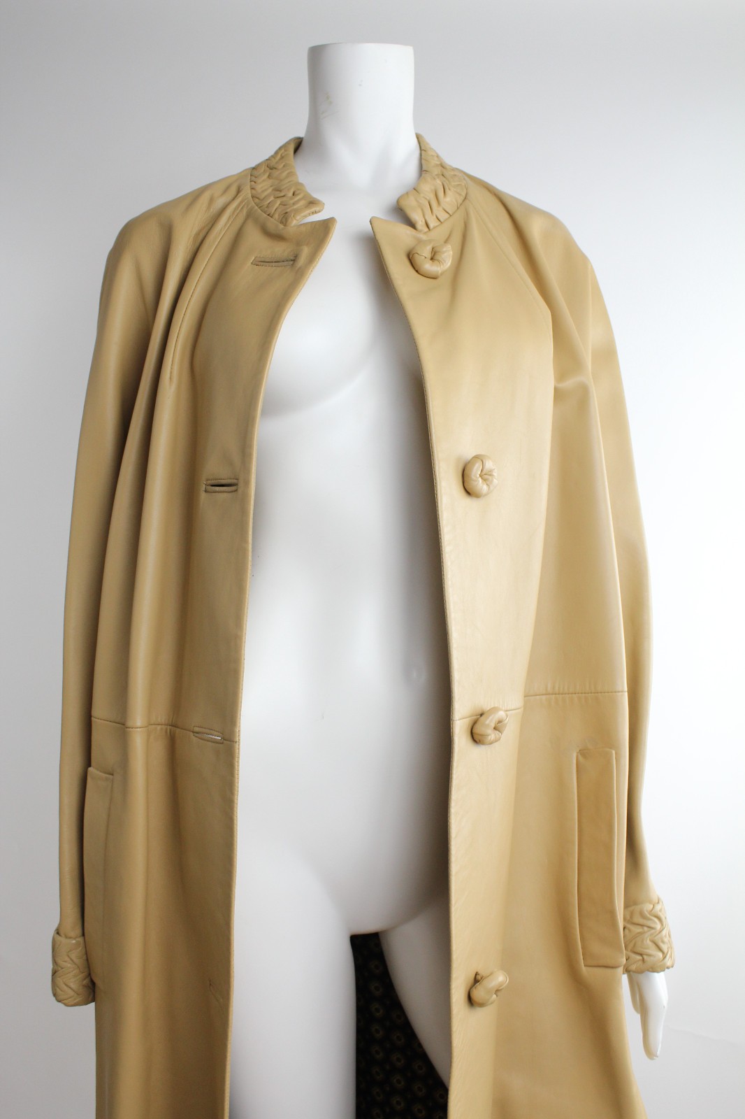 VTG 60s Ledaspain by Gropper Leather Coat Leather Overcoat Banded Collar Minimal
