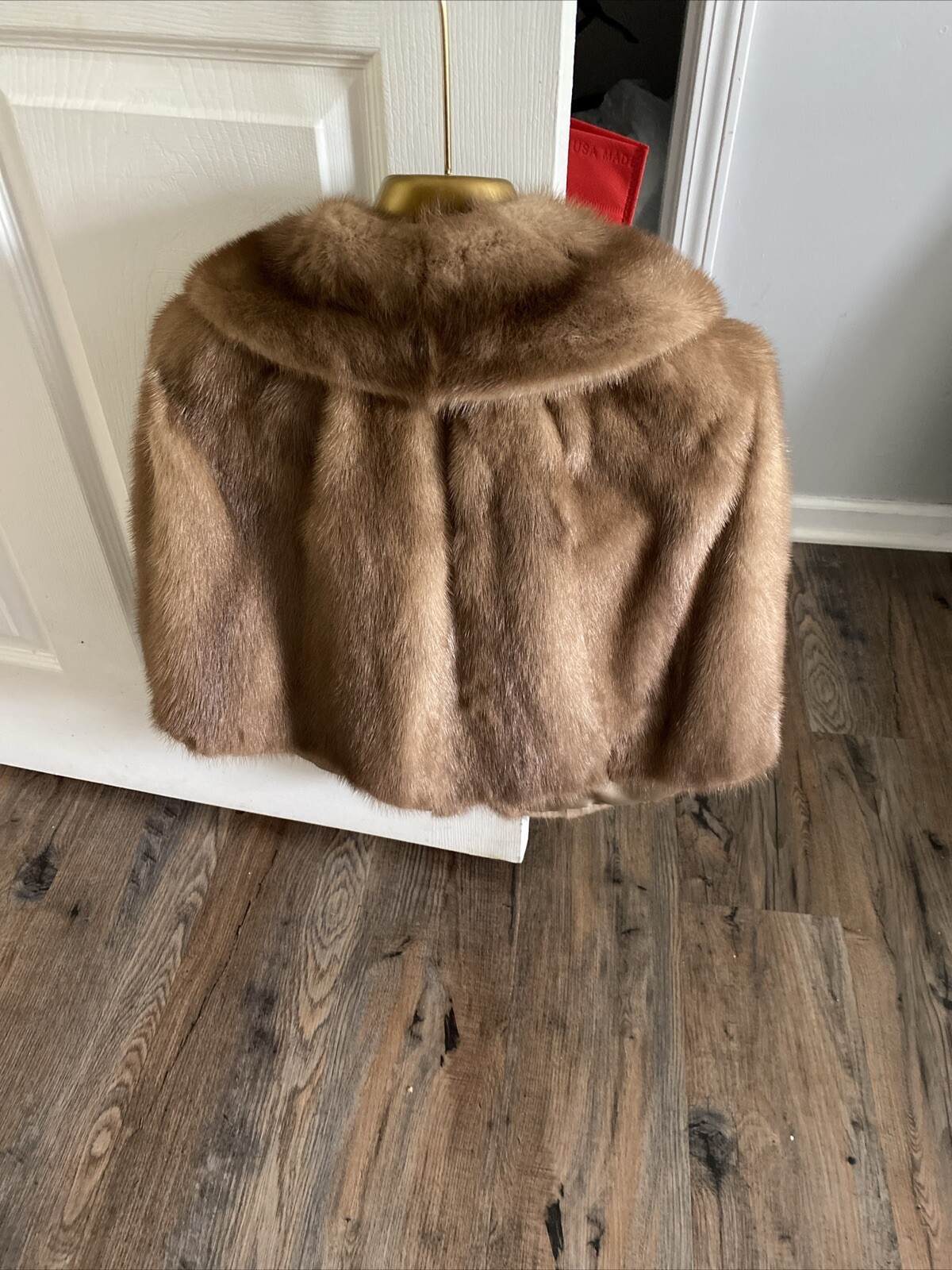 Vintage Mink Fur Shoulder Stole Wrap Cape Light Brown Tan 50s 60s