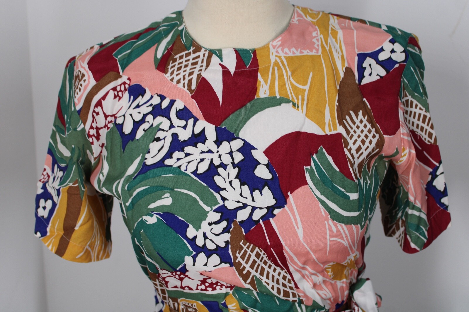Vtg 80s Carol Anderson 4P Multicolor Floral Rayon Short Sleeve Wrap Skirt Dress